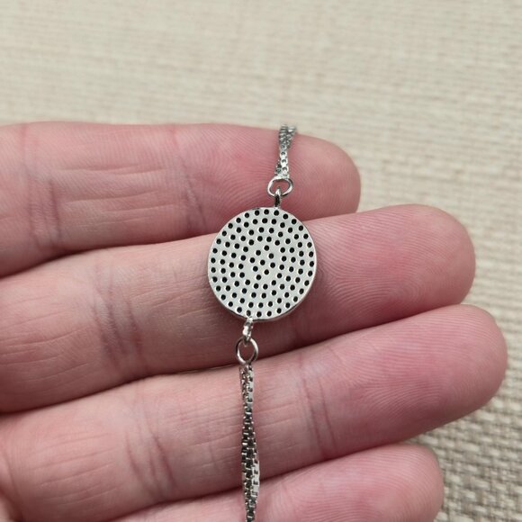 6.5+1 Inch Sterling Silver Circle Pavement Stone Bracelet A6469 - Picture 4 of 7